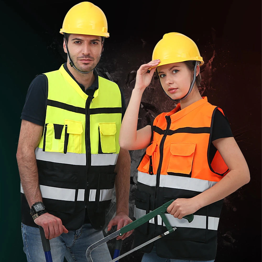 Dual-Tone High-Visibility Safety Vest with Multiple Pockets