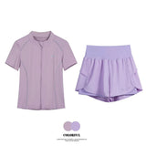 DRUR Breathable Gym Clothes for Women 2 Piece Summer Workout Sets Full Zip Sports Tops with Elastic Waist Shorts Active Wear New 24 Hour Sport