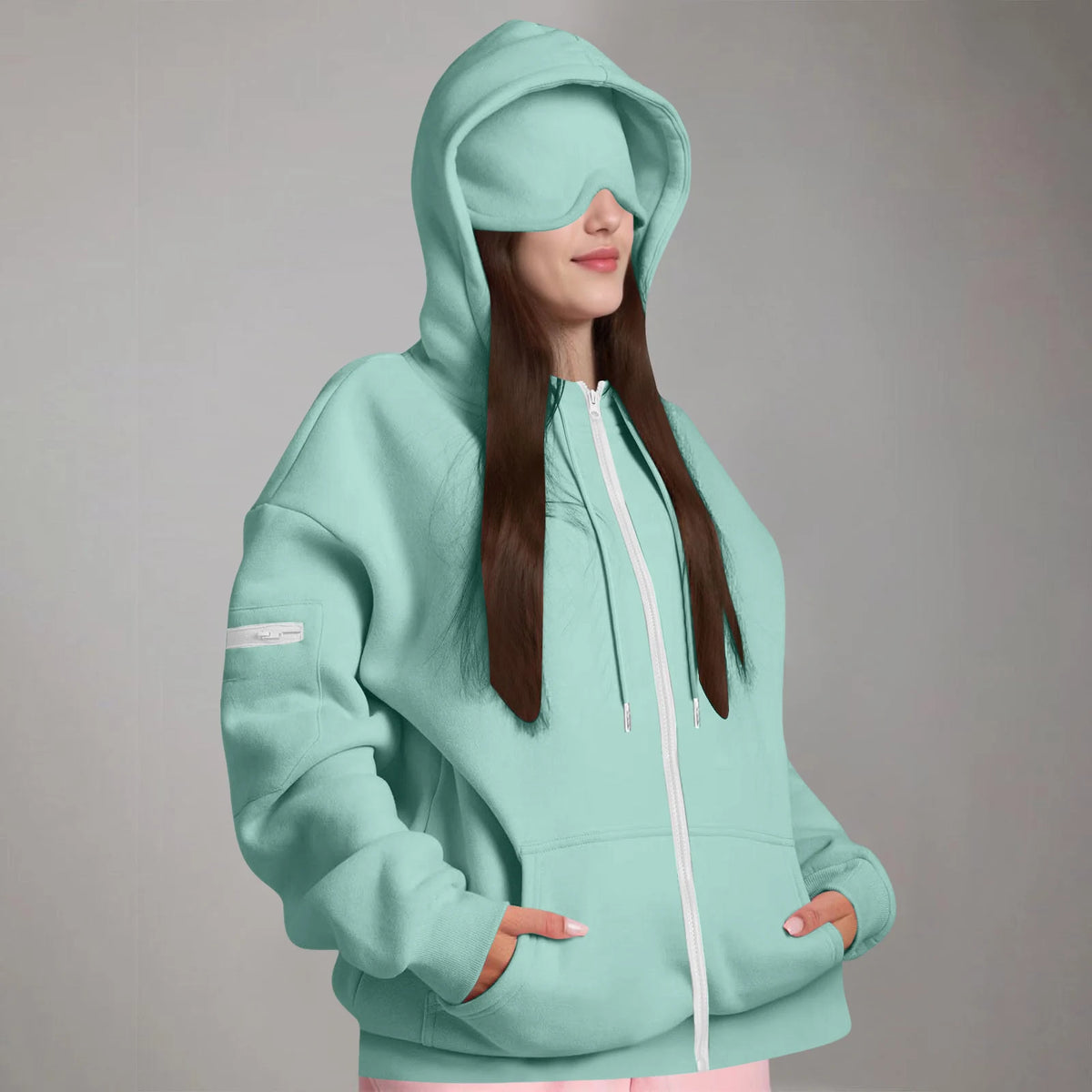 Women's Oversized Hoodies: Multi-Pocket Eyemask Sweatshirt