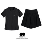 DRUR Short Sleeve Tracksuit Set for Women With Sport Jackets and Shorts with Pockets 2 Piece Running Gym Outfit Summer Yoga Suit 24 Hour Sport