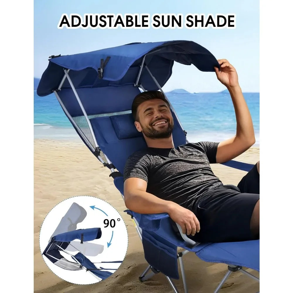 Portable Beach Chair with Canopy, Footrest, and Storage