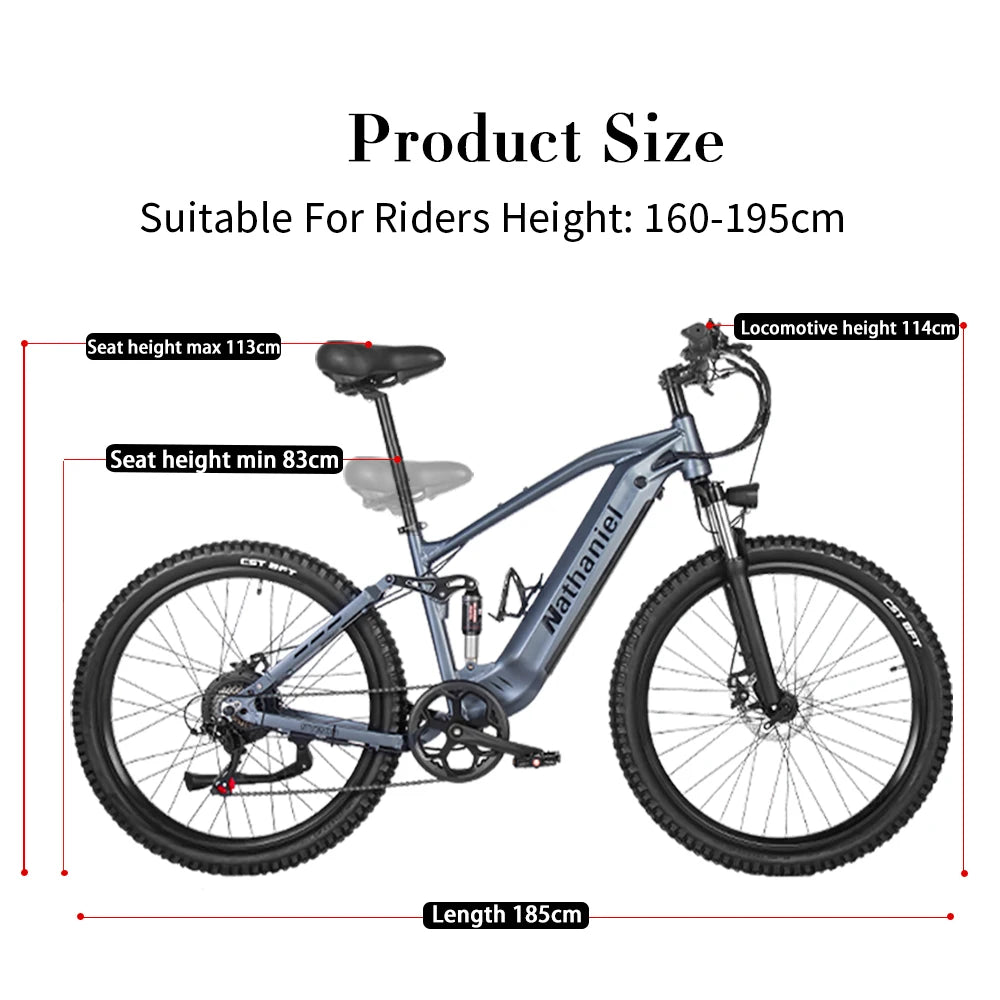 Electric Mountain Bike: Nathaniel, 48V, 27.5", Soft Tail Suspension