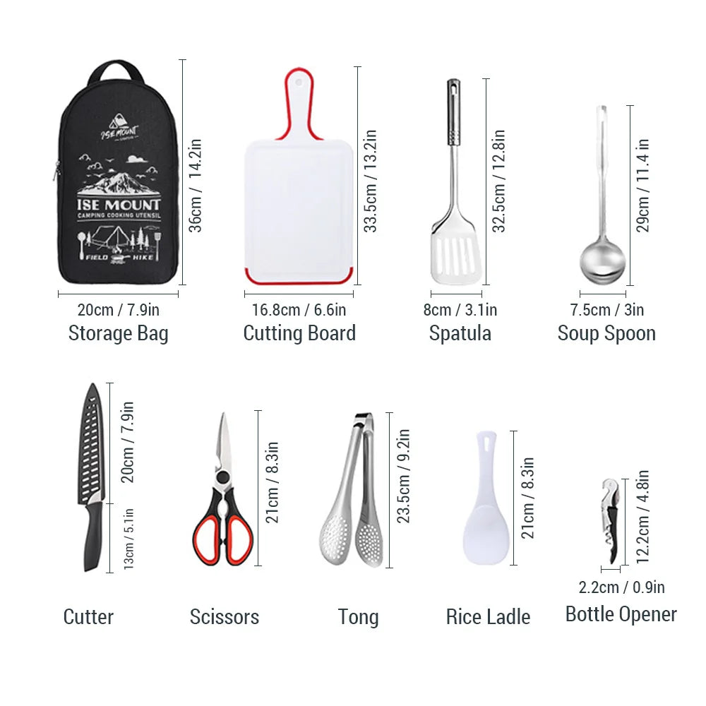 Compact Camping Kitchen: 9-Piece Utensil Set