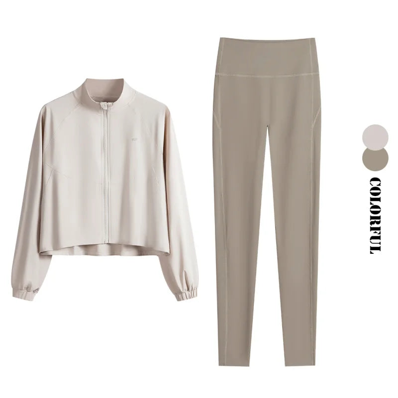 DRUR Women 2 Piece Yoga Sets Workout Outfits With Long Sleeve Zipper Sports Jacket And High Waist Leggings Suit Gym Streetwear 24 Hour Sport