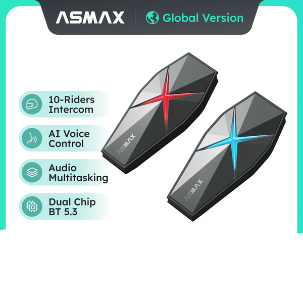 ASMAX F1 Mesh Motorcycle Intercom AI Voice HD 40mm Speakers 1250mAh Battery Pro-Level Helmet Communication System Global version 24 Hour Sport