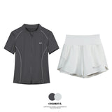 DRUR Breathable Gym Clothes for Women 2 Piece Summer Workout Sets Full Zip Sports Tops with Elastic Waist Shorts Active Wear New 24 Hour Sport