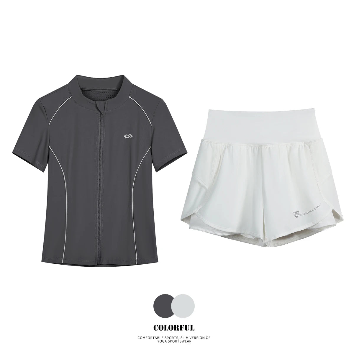 DRUR Breathable Gym Clothes for Women 2 Piece Summer Workout Sets Full Zip Sports Tops with Elastic Waist Shorts Active Wear New 24 Hour Sport