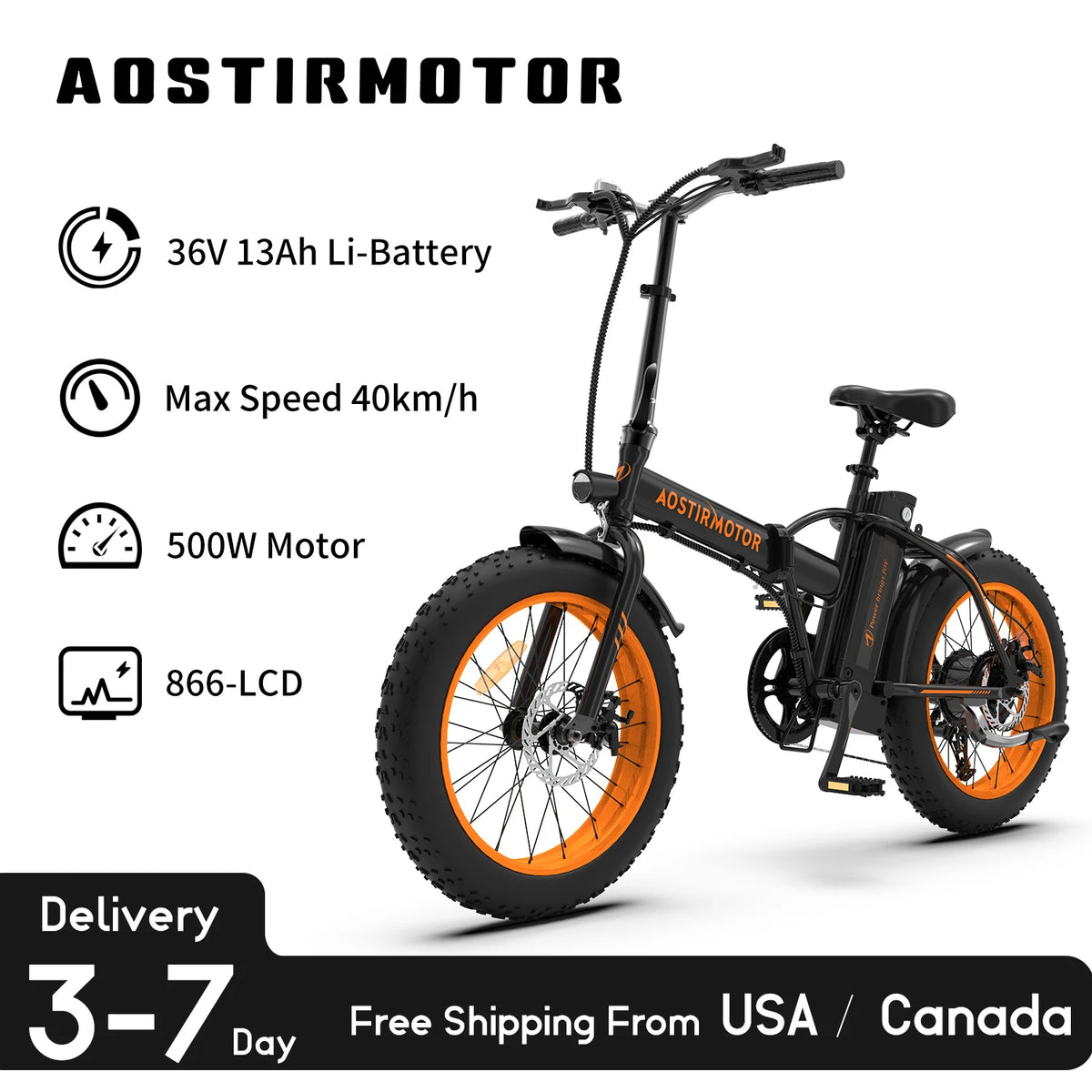 Portable Electric Bike: 20" Fat Tires, 500W Motor