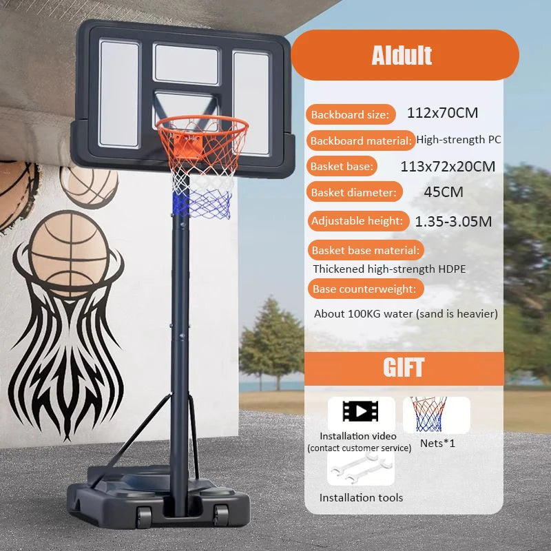 Adults Mobile Basketball Stand Kids Adjustable Basketball Hoop Indoor Outdoor Shooting Practice Basketballs Training Equipment24 Hour Sport
