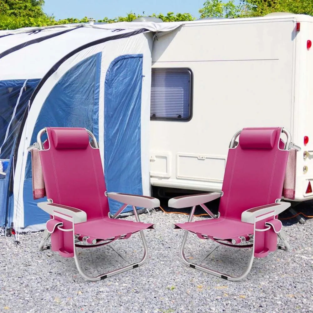 Lightweight Folding Beach & Camping Chair with Storage & Strap