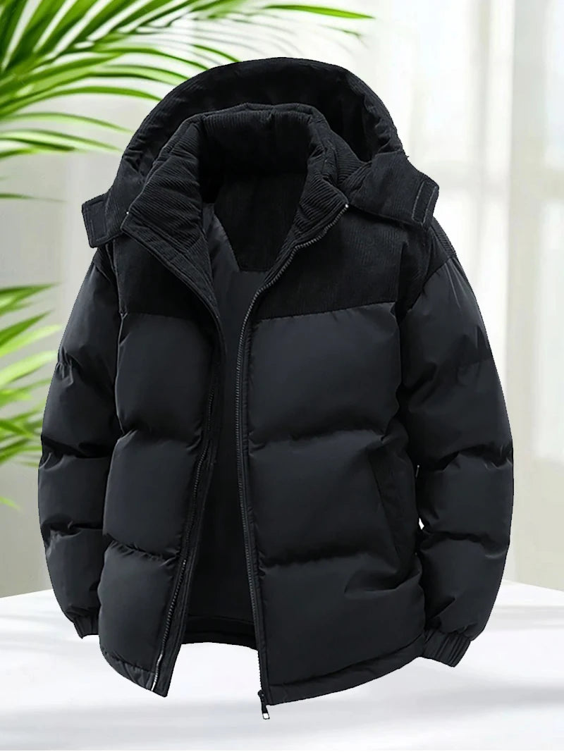 Men's Warm Puffer Jacket: Cotton Padded, Hooded Windbreaker Parka for Winter