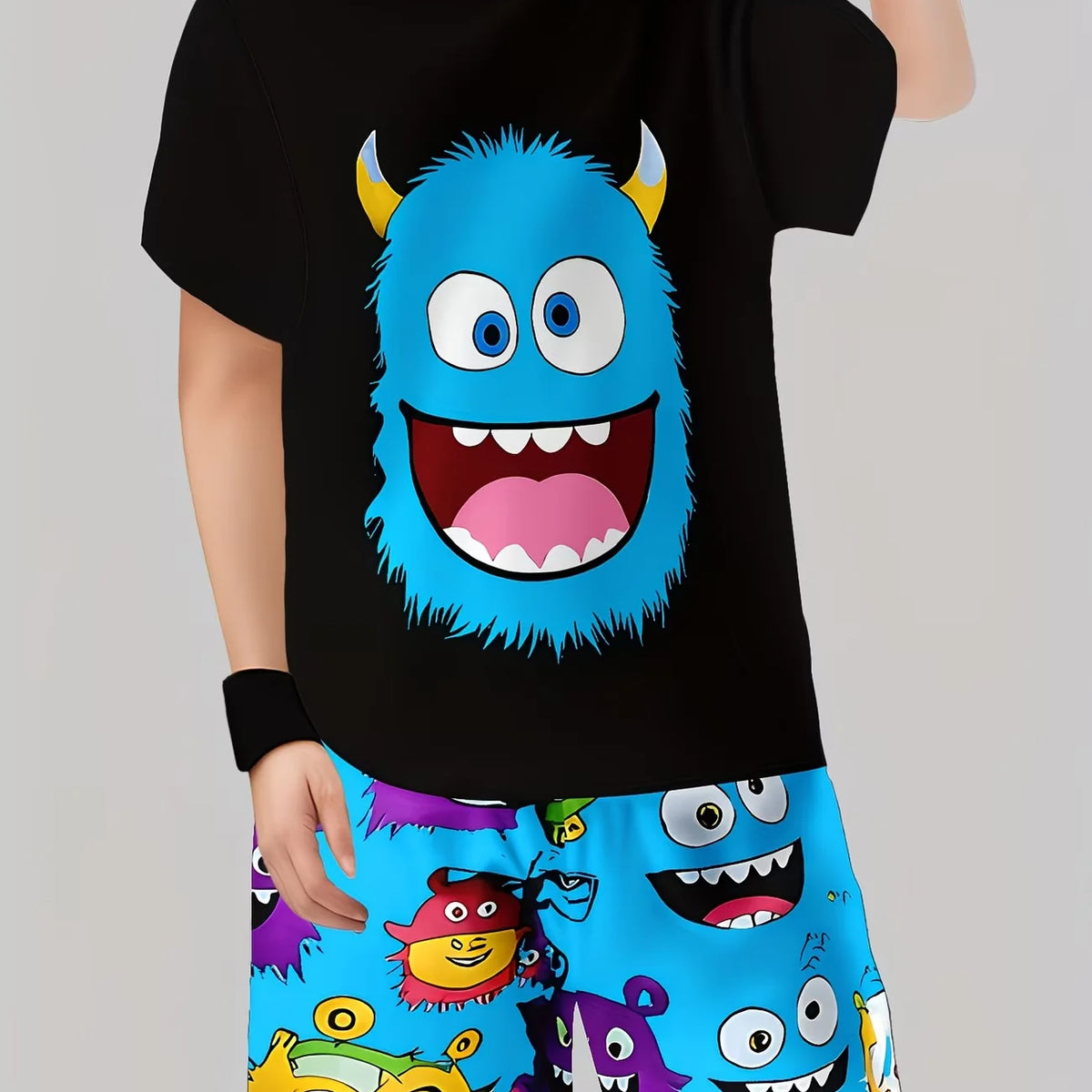 Boys 2-Piece Monster Outfit: Short Sleeve Tee & Shorts Set