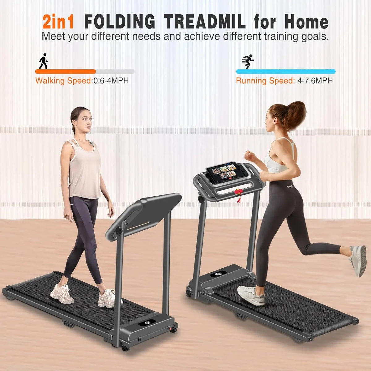 Compact Walking Pad Treadmill: 12" Display, 300 lbs Capacity