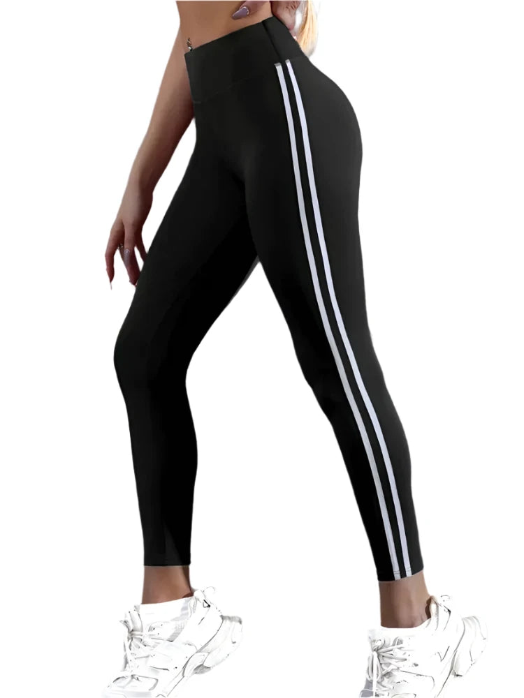 High-Waisted Slim Fit Leggings with Side Stripes for Women
