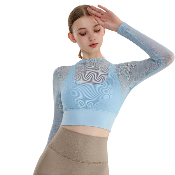 Double-Layer Mesh Yoga Top with Crossed Straps
