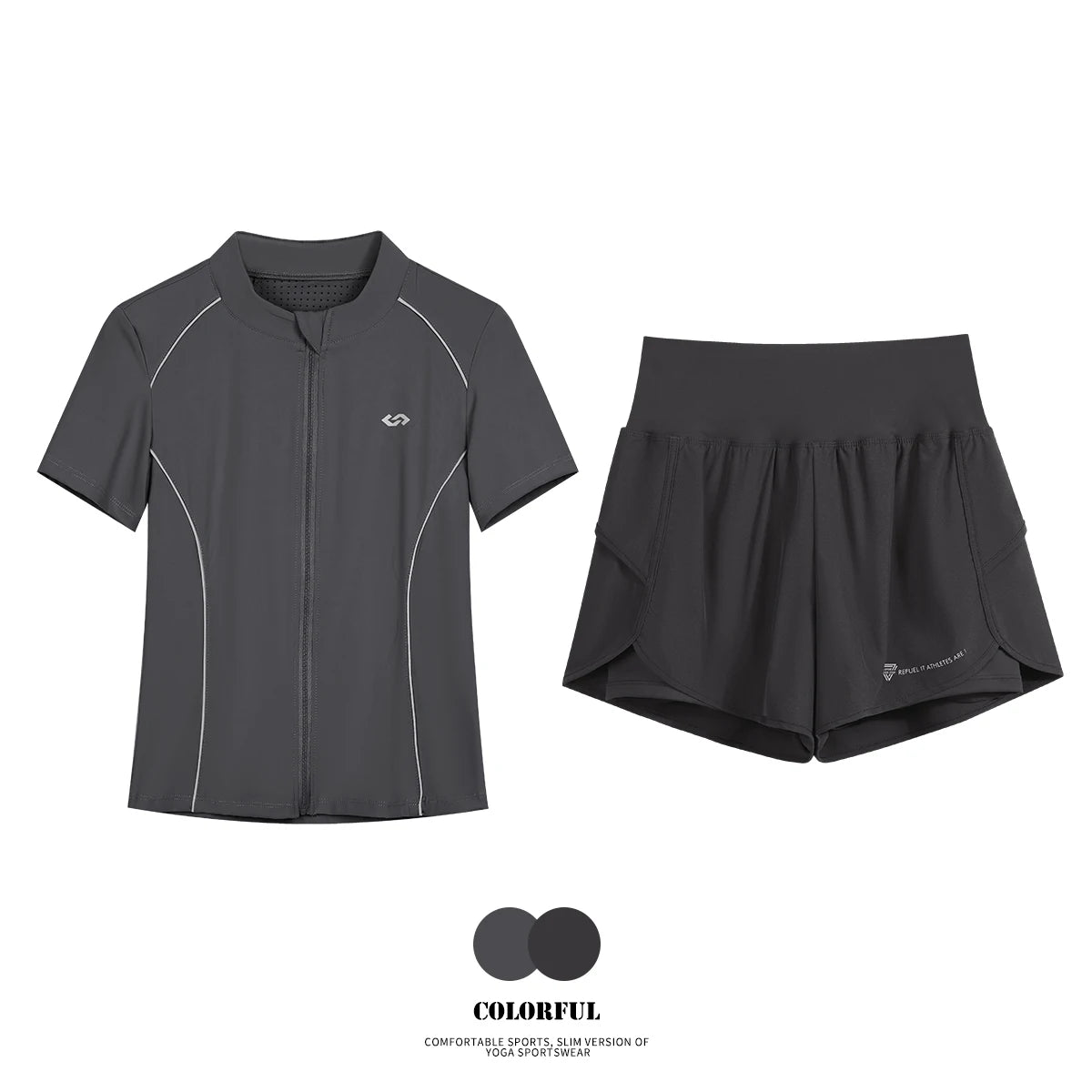 DRUR Breathable Gym Clothes for Women 2 Piece Summer Workout Sets Full Zip Sports Tops with Elastic Waist Shorts Active Wear New 24 Hour Sport