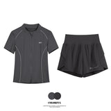 DRUR Breathable Gym Clothes for Women 2 Piece Summer Workout Sets Full Zip Sports Tops with Elastic Waist Shorts Active Wear New 24 Hour Sport