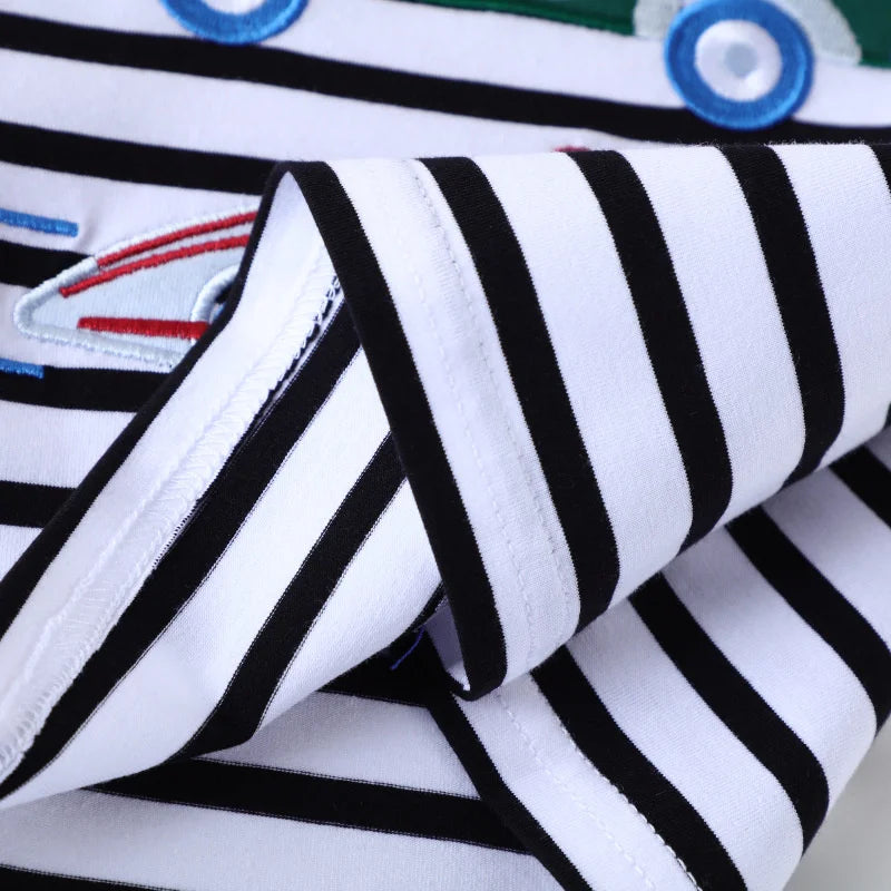 Kids' Striped Long Sleeve Tee Applique & Embroidered