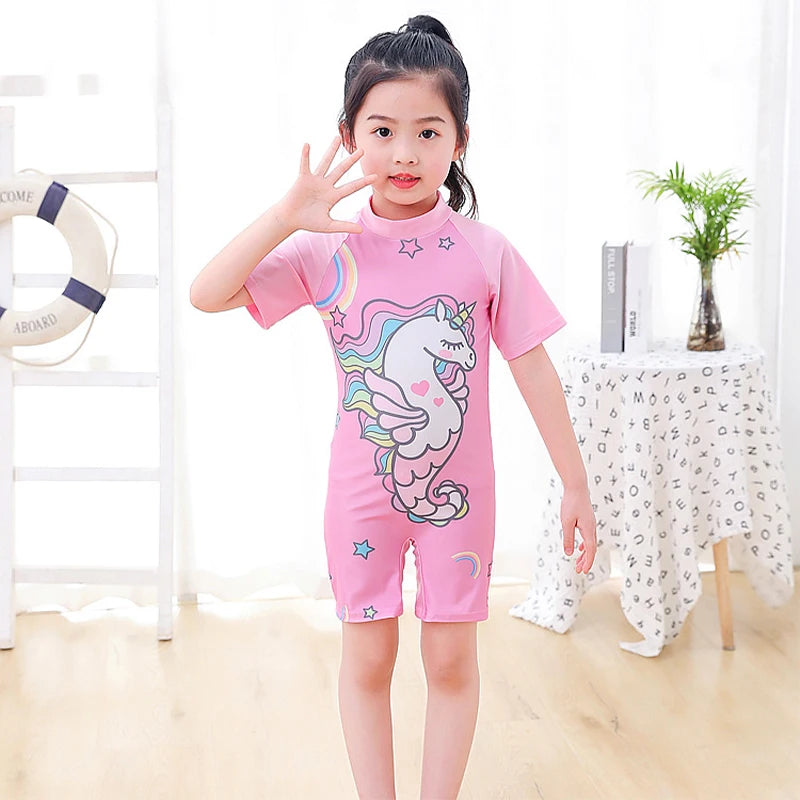 Short-Sleeve Unicorn Swimsuit for Toddlers