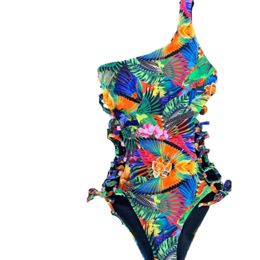 Stylish One-Piece Swimwear: Lace-Up Push-Up Design