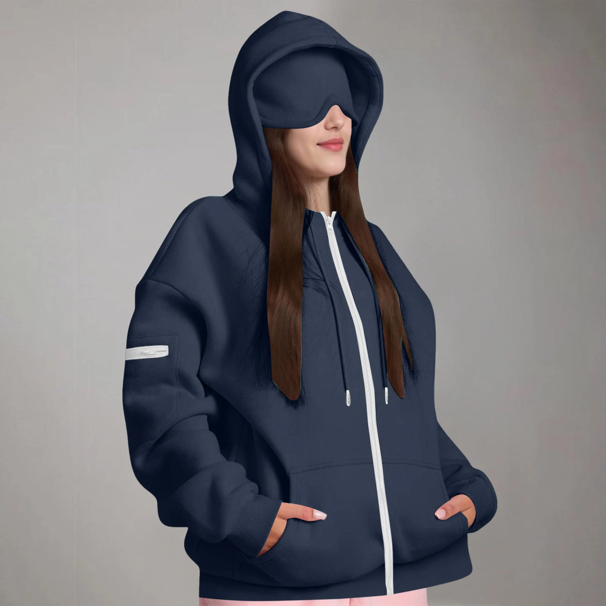 Women's Oversized Hoodies: Multi-Pocket Eyemask Sweatshirt