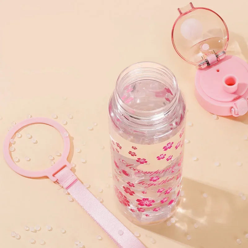 500ml Reusable Water Bottle with Cute Cherry Blossom Print