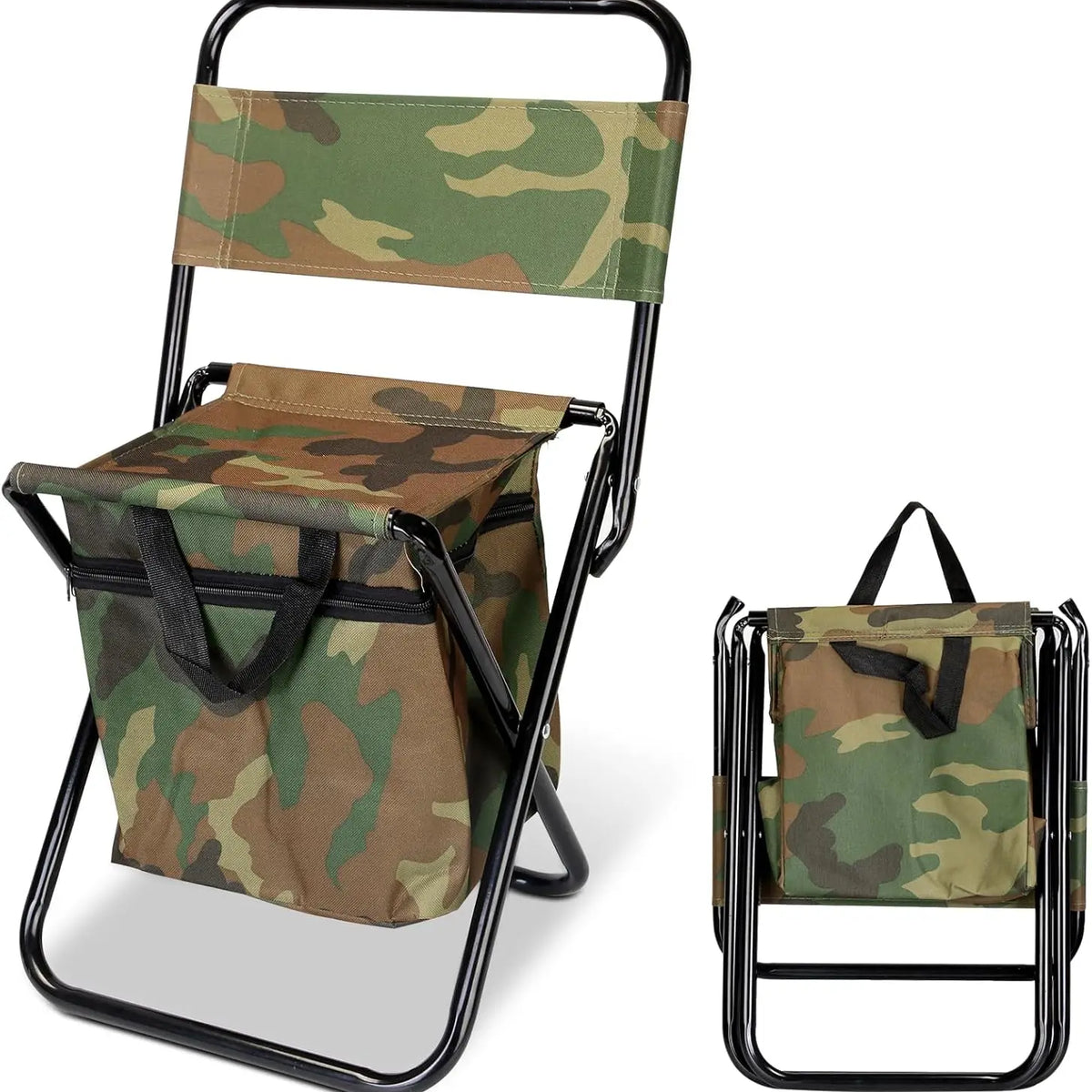 Portable Folding Fishing Chair with Built-In Cooler & Backrest