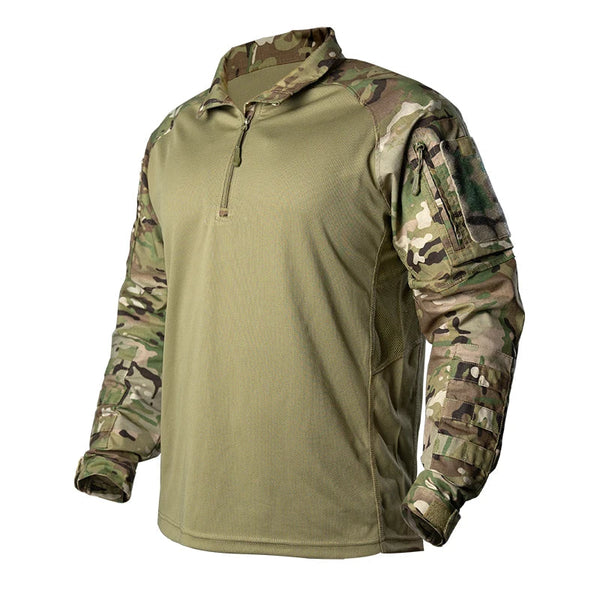 Tactical Combat Shirt with Elbow Pads & Stretch Breathability