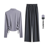 DRUR 2 Piece Yoga Set for Women With Long Sleeve Side Drawstring Sports Top And Sweatpants Suit Fall Running Gym Outfits S-3XL 24 Hour Sport