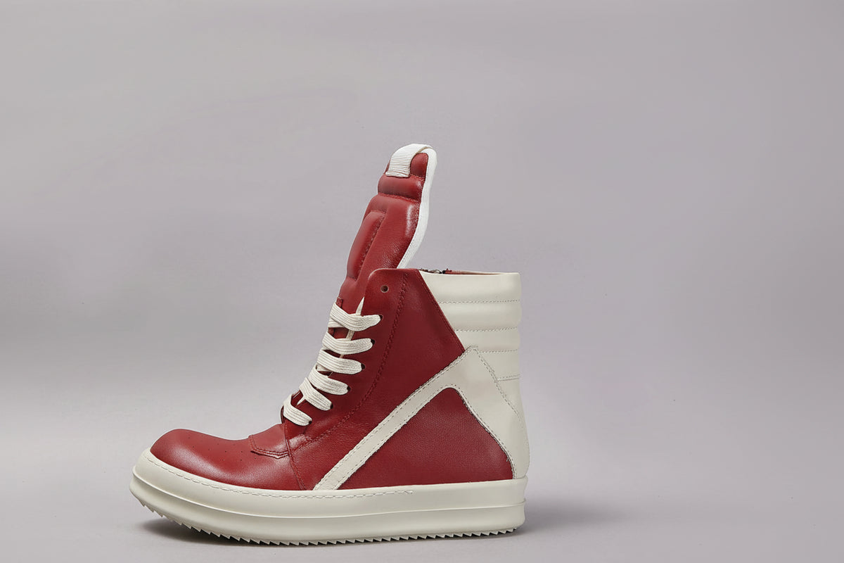 High-Top Leather Sneakers: Quality Red Ankle Boots & Thick-Sole Casual Shoes