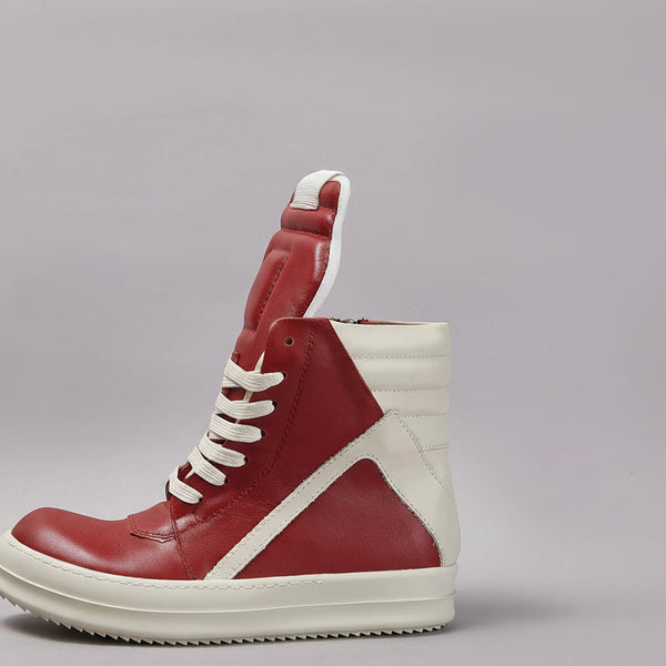 High-Top Leather Sneakers: Quality Red Ankle Boots & Thick-Sole Casual Shoes