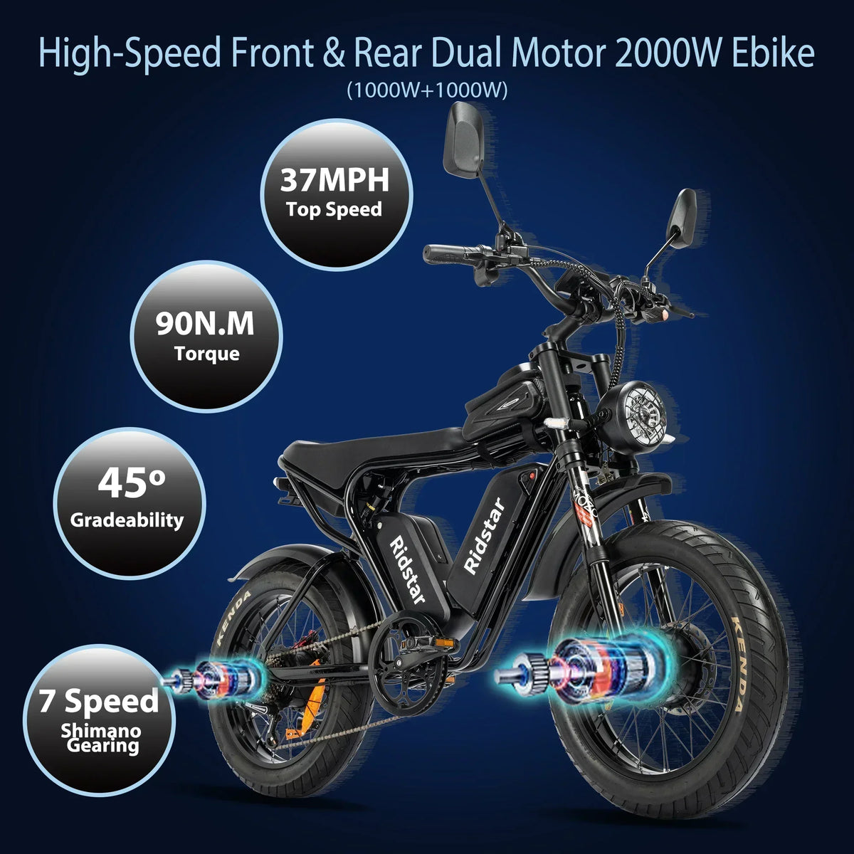 Electric Mountain Bike with 40AH Battery & 60KM/H Speed