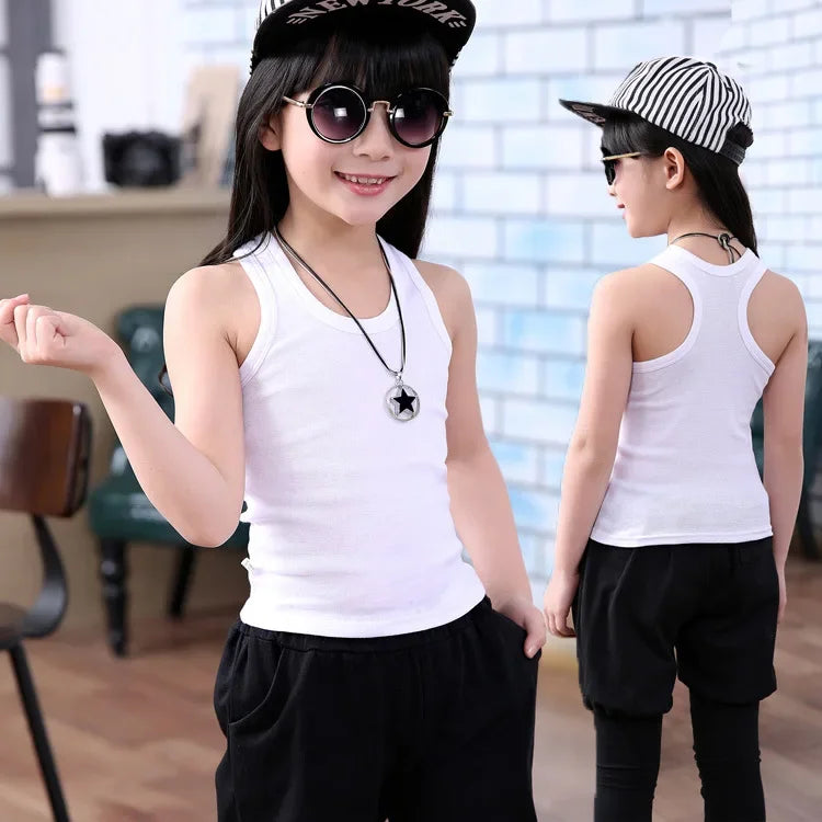 Kids Summer Sleeveless Outfit Solid Cotton Casual Vest