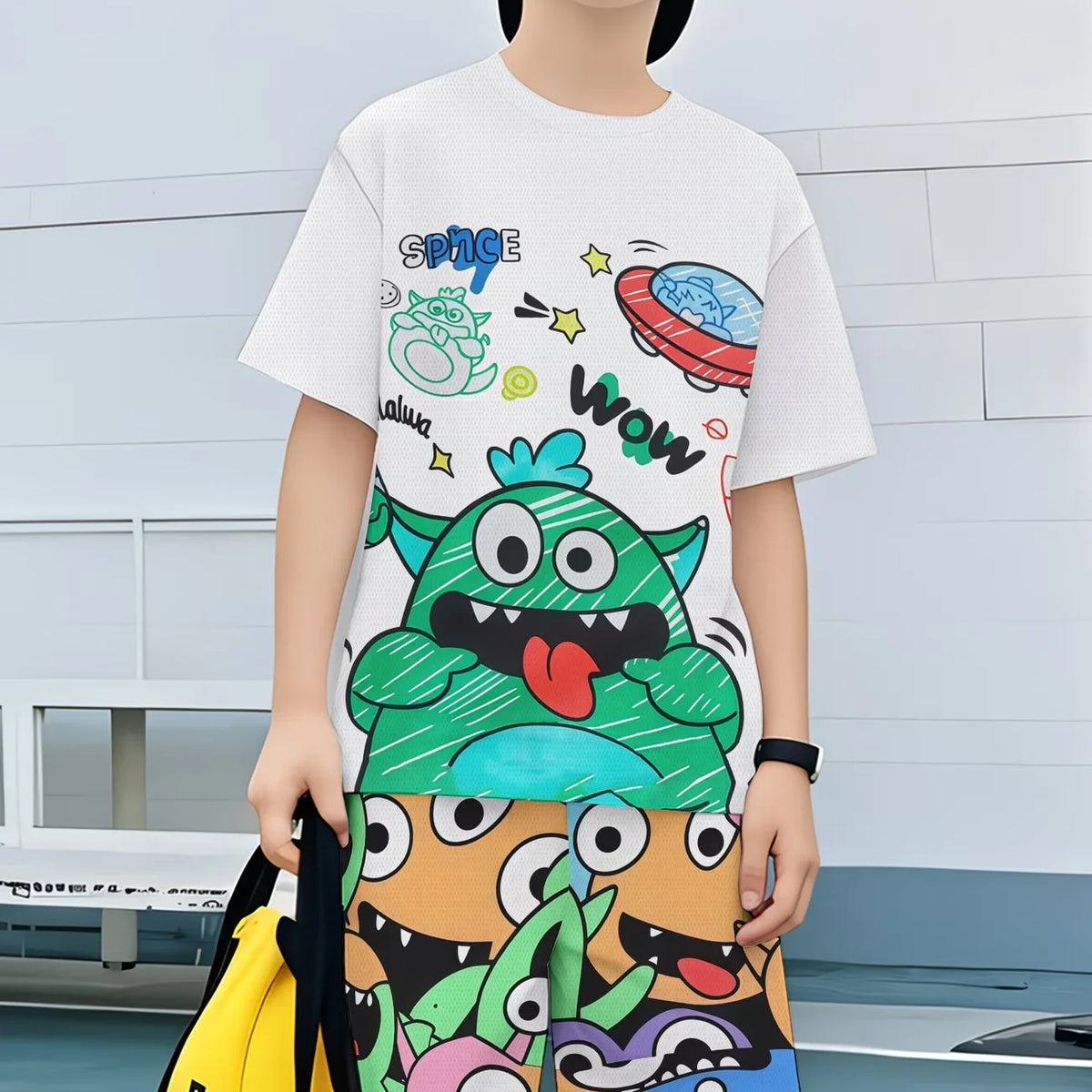 Boys 2-Piece Monster Outfit: Short Sleeve Tee & Shorts Set