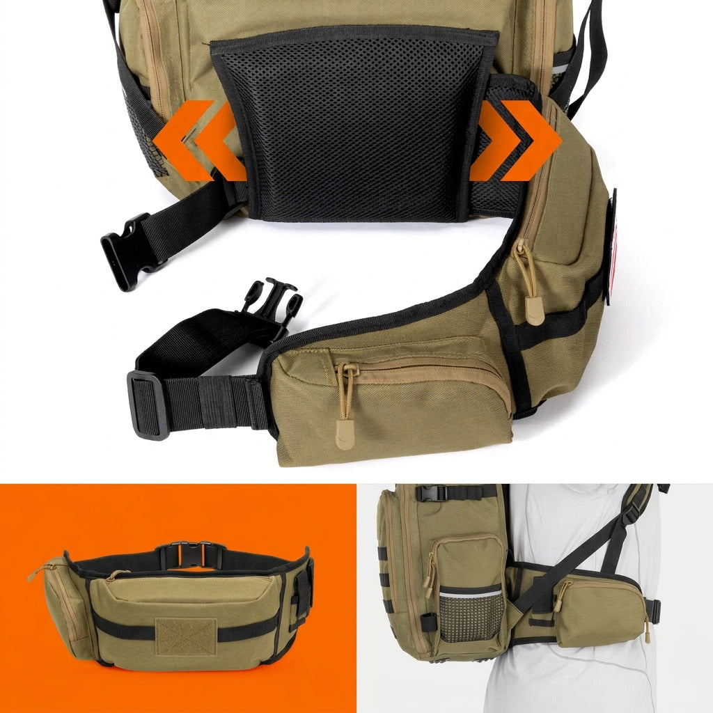 Waterproof Fishing Backpack with Detachable Waist Pack