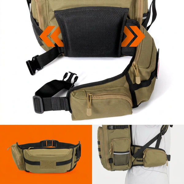 Waterproof Fishing Backpack with Detachable Waist Pack