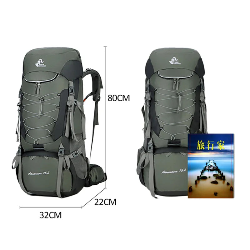 75L Camping Backpack Travel Sport Bag With Rain Cover