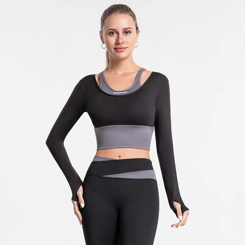 Long Sleeve Fitness Set with Built-in Bra