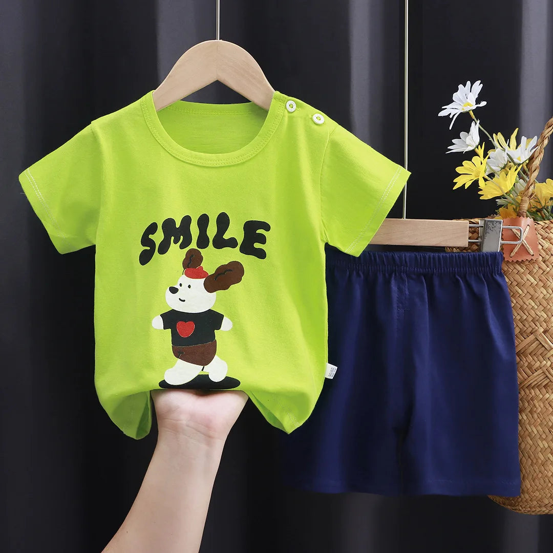 Kid's Summer Cotton Bear T-Shirt & Shorts 2-Piece Set