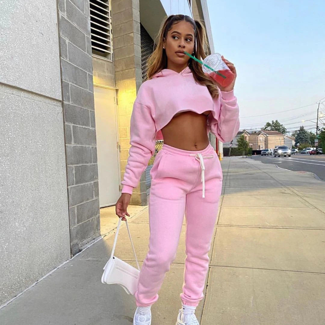 Long Sleeve Crop Top and Jogger Sweatpants