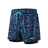 Blue patterned shorts with drawstring on a white background, featuring the brand 'Green Leaf'.