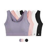 Set of women's sports bras in various colors with 'Drur' branding on a white background.