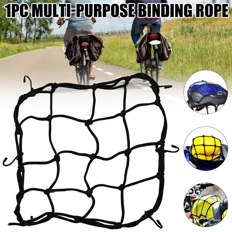 Elasticated Bungee Cargo Luggage Package Net with 6 Hooks for Rear Bicycle