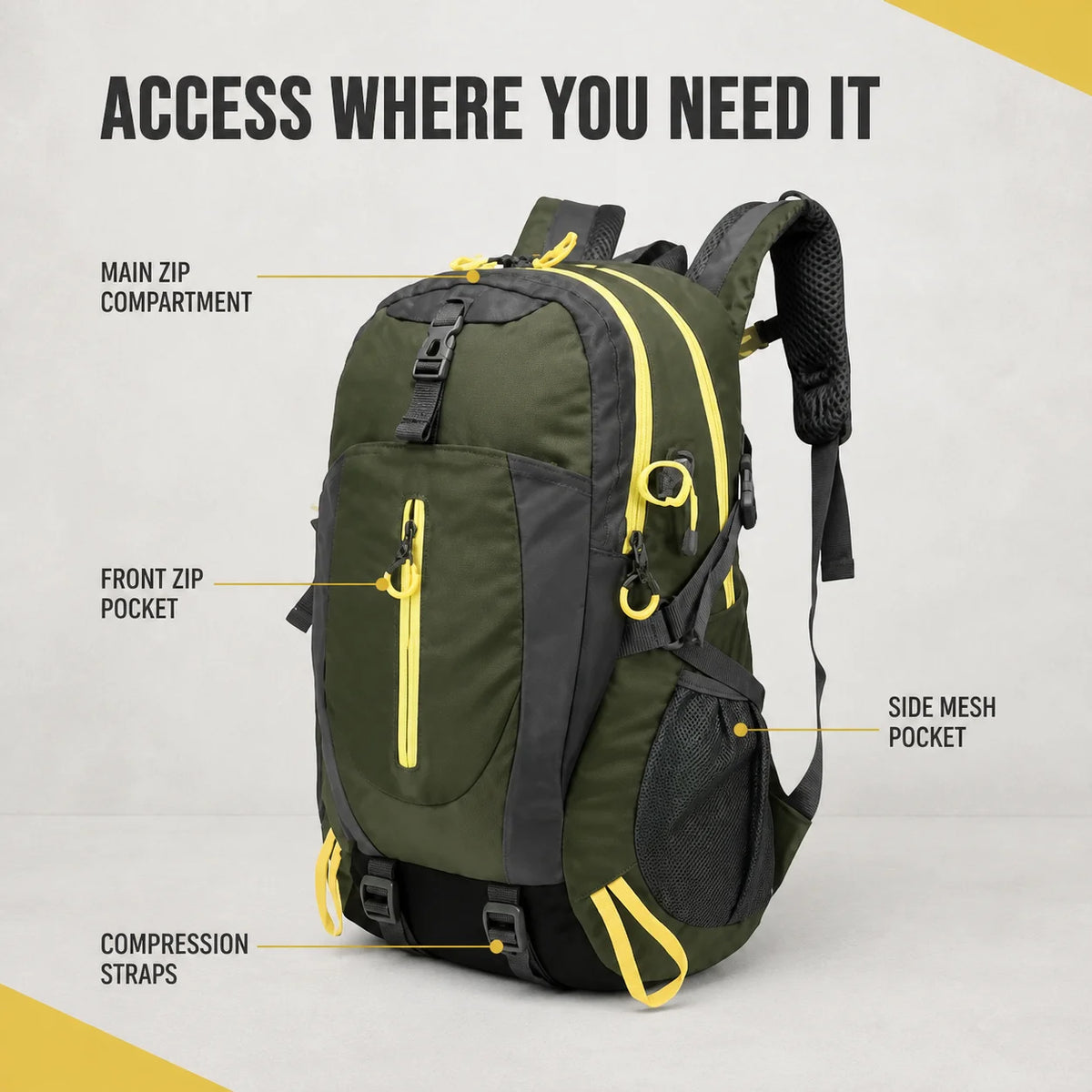 Nylon Hiking Backpack with Padded Straps & Waist Belt