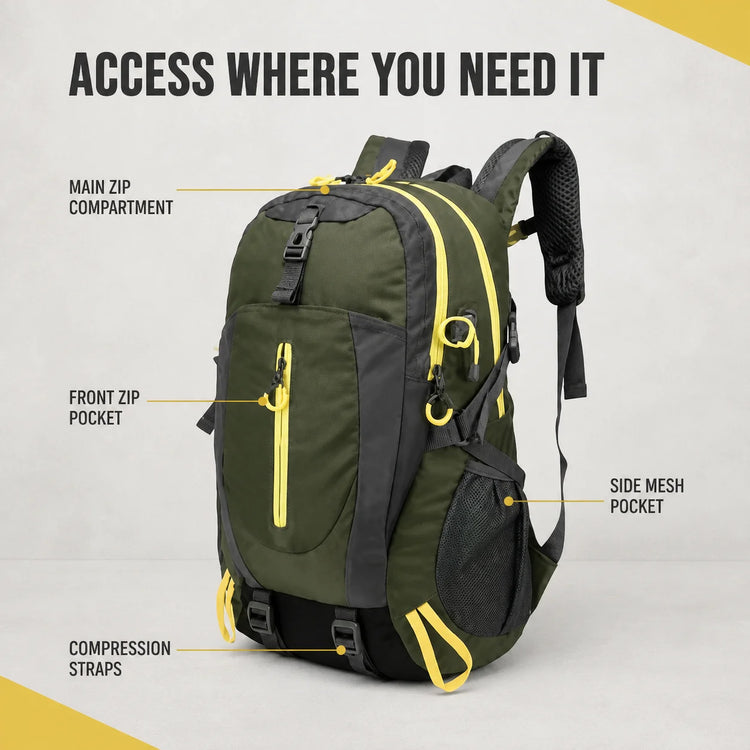 Nylon Hiking Backpack with Padded Straps & Waist Belt