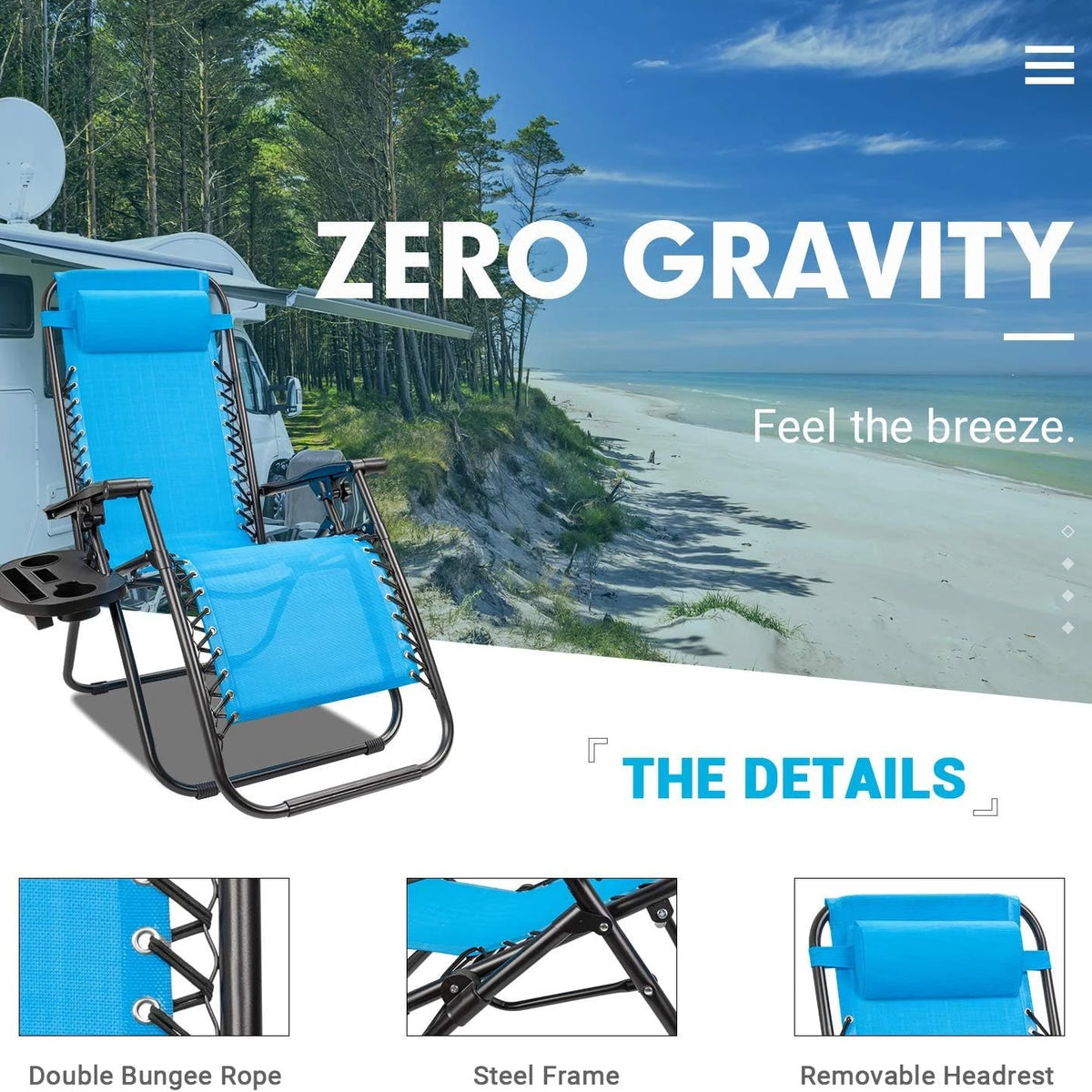 Adjustable Folding Lounge Chairs with Accessories