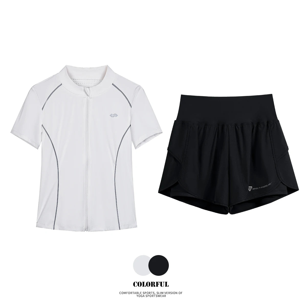 DRUR Breathable Gym Clothes for Women 2 Piece Summer Workout Sets Full Zip Sports Tops with Elastic Waist Shorts Active Wear New 24 Hour Sport