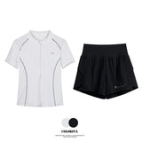 DRUR Breathable Gym Clothes for Women 2 Piece Summer Workout Sets Full Zip Sports Tops with Elastic Waist Shorts Active Wear New 24 Hour Sport