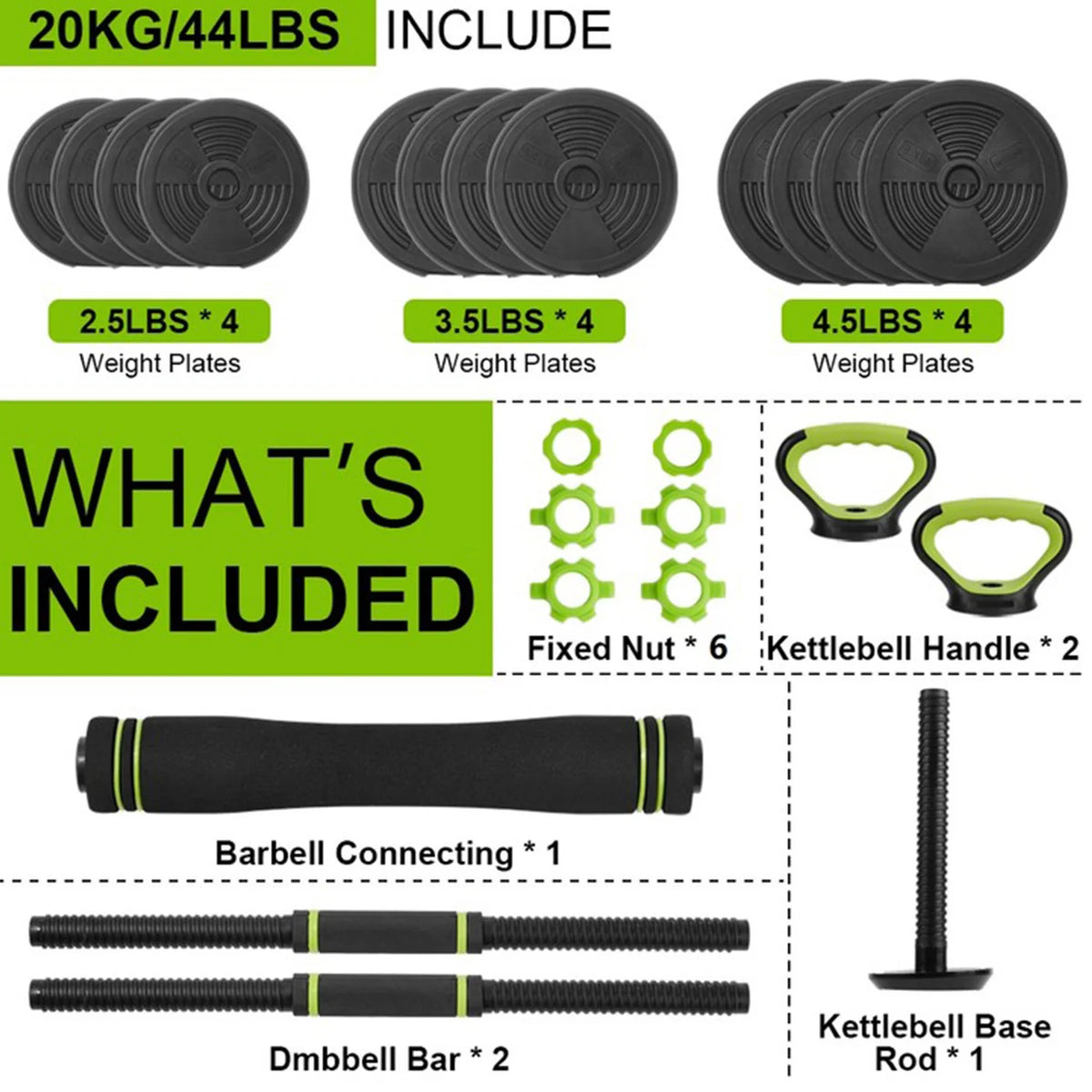 Adjustable Weight Set: Dumbbell, Barbell & Kettlebell