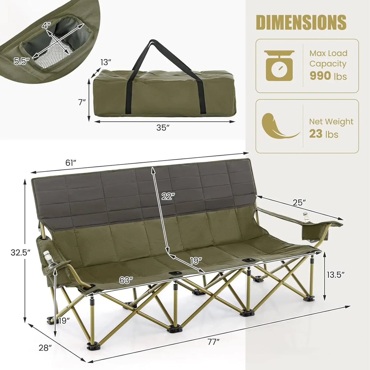 Oversized Camping Chair for 2-3 People